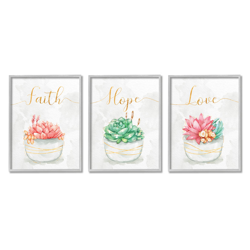 Charmantes plantes succulentes «Faith Hope Love», H 11 po x l 42 po, Cadre gris