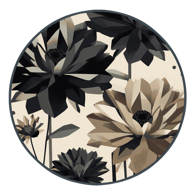 Tapis beige moelleux moelleux à motif géométrique d'inspiration mondiale Esmont, 6 po de diamètre
