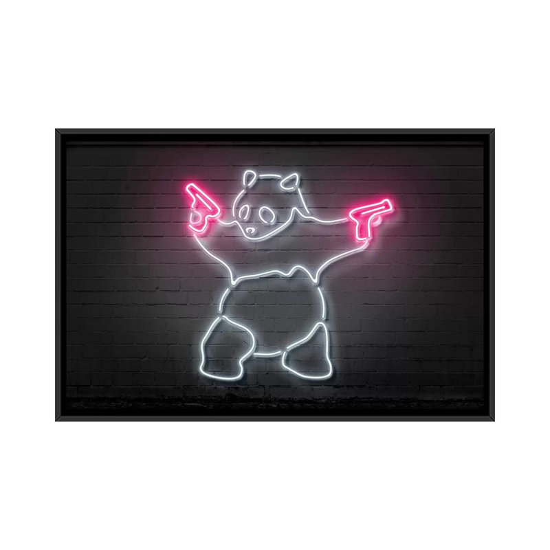 «Panda with Guns», impression sur toile, H 18 po x l 26 po x P 1,5 po, Toile encadrée noire, Pas de tapis