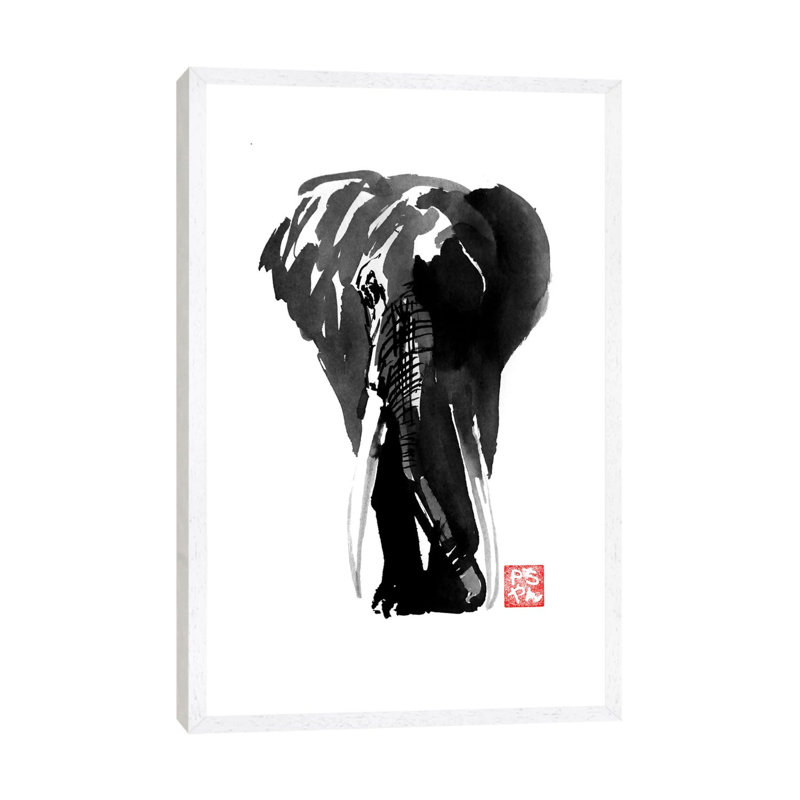 Elephant by Péchane - Print on Canvas, 66.04 cm H x 45.72 cm W, White Framed