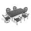 Ensemble de salle à manger 9 pièces en fonte d'aluminium toutes saisons comprenant 2 chaises pivotantes, 6 chaises et une table rectangulaire avec cadre noir