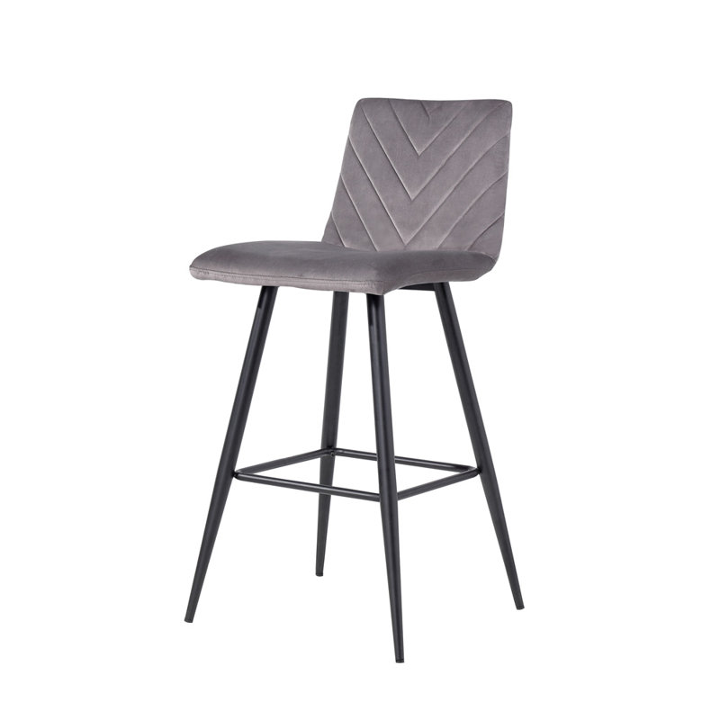 Holt Retro Bar Stool - Blue Velvet, Dark Grey / Dark Grey, Dark Grey