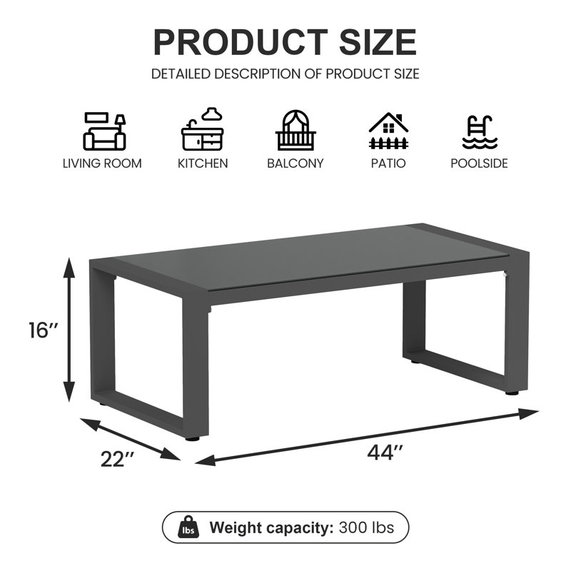 Table basse d'extérieur résistante aux intempéries en aluminium - structure en métal durable, l 44 po x P 22 po