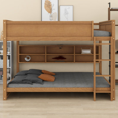 Bunk Bed With Built-In  Ladder And Safety Guardrails