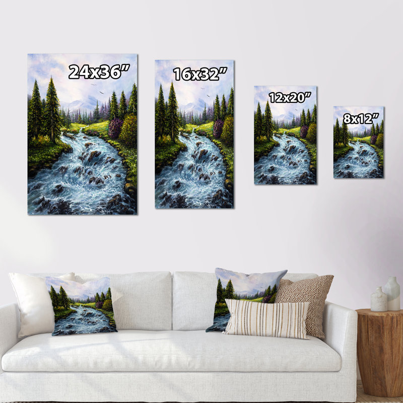 «Beautiful Spring River In Mountain», reproduction d'art sur toile traditionnelle, H 20 po x l 12 po x P 1 po, Toile tendue