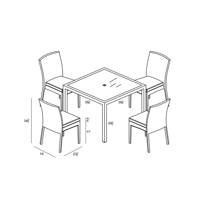Ensemble repas Kaneb, Toile gris anthracite Sunbrella®, Toile gris anthracite Sunbrella®, H 29,5 po x l 39,25 po x L 39,25 po