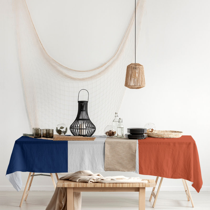 Chemin de table Edmonton, 90 po x 16 po, Orange / blanc / bleu marine, Polyester