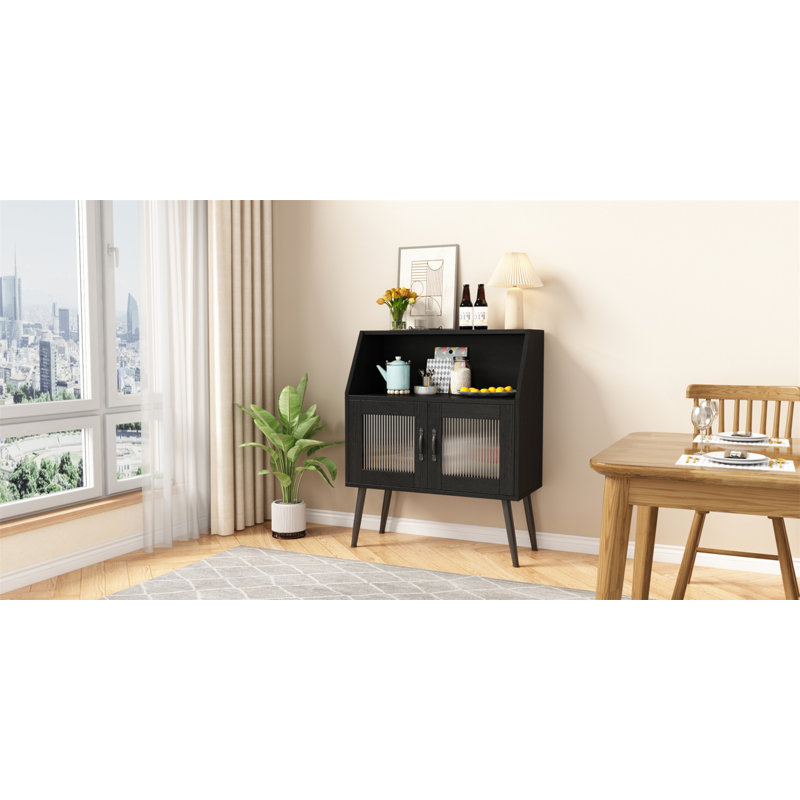 SIDEBARD, Bufft Cabinet, Table de salle à manger d'appoint, Porte en verre, 1 pièce par NTC, industriel, Noir