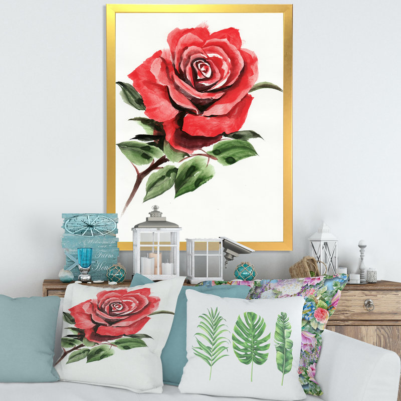 «Vintage Red Rose Flower III», reproduction sur toile, H 40 po x l 30 po x 1,5 po, Toile encadrée d'or
