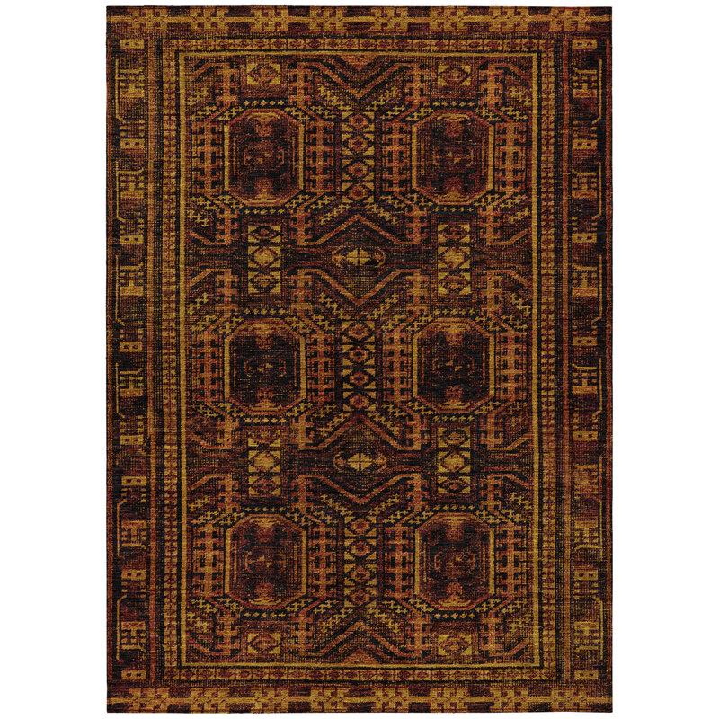 Machine Washable Indoor/Outdoor Xhevrie Paprika Rug, Rectangle 2'6" x 3'10"