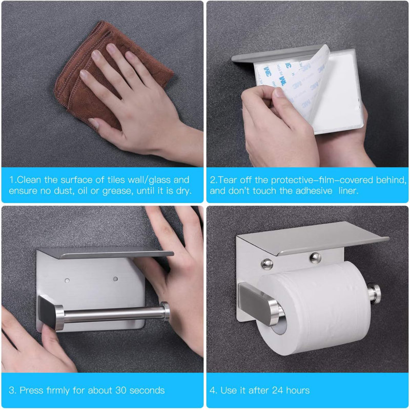 Stainless Steel Wall Mounted Toilet Paper Holder with Shelf