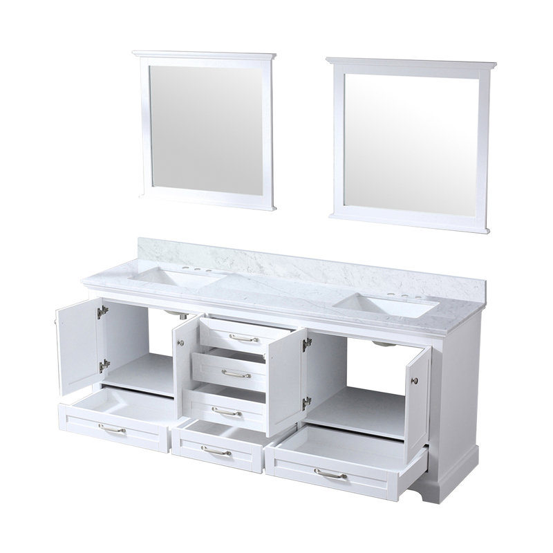 Meuble-lavabo double l 80 po x P 22 po, comptoir en marbre de Carrare et miroir de 30 po, Blanc