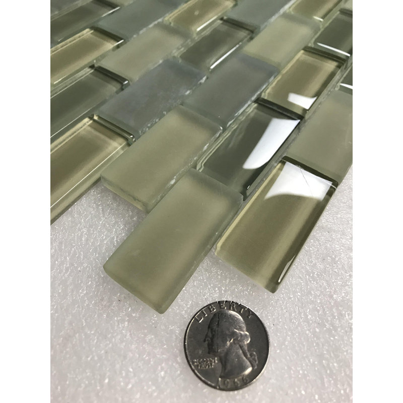 Free Flow 1 in. x 2 in. Glass Straight Edge Brick Mosaic Wall & Pool Tile, Spa Green