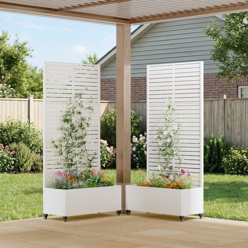 Outdoor Metal Freestanding Raised Garden Bed with Privacy Screen Metal Planter Box with Trellis for Climbing Plant Vegetable Vines