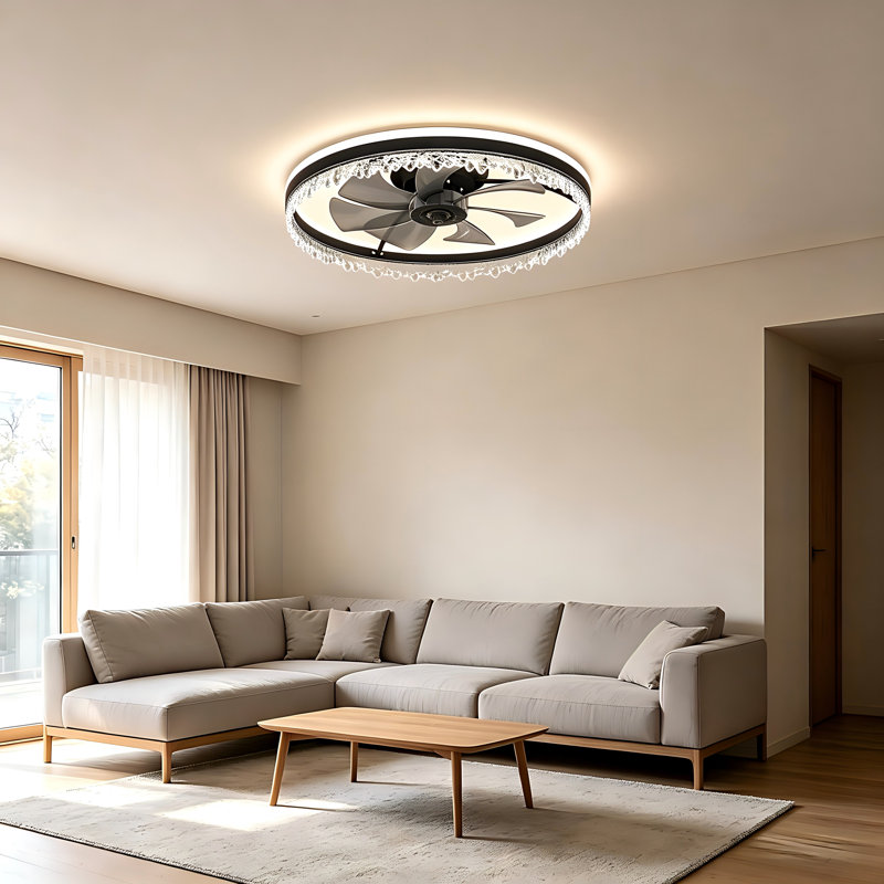 19.7'' Ceiling Fan Light With Dimmable LED, Matte Black