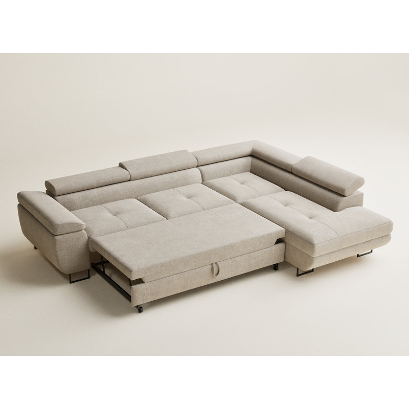 4 Seater Reclining Corner Sofa , Right Hand Facing, Light Beige Polyester/Chenille