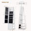 Mirror Jewellery Cabinet, Standing Jewellery Organiser with 360° Rotating Base, Full Length Lockable Mirror, Large 4-Tier Storage Compartments, Multifunctional, White and Beige