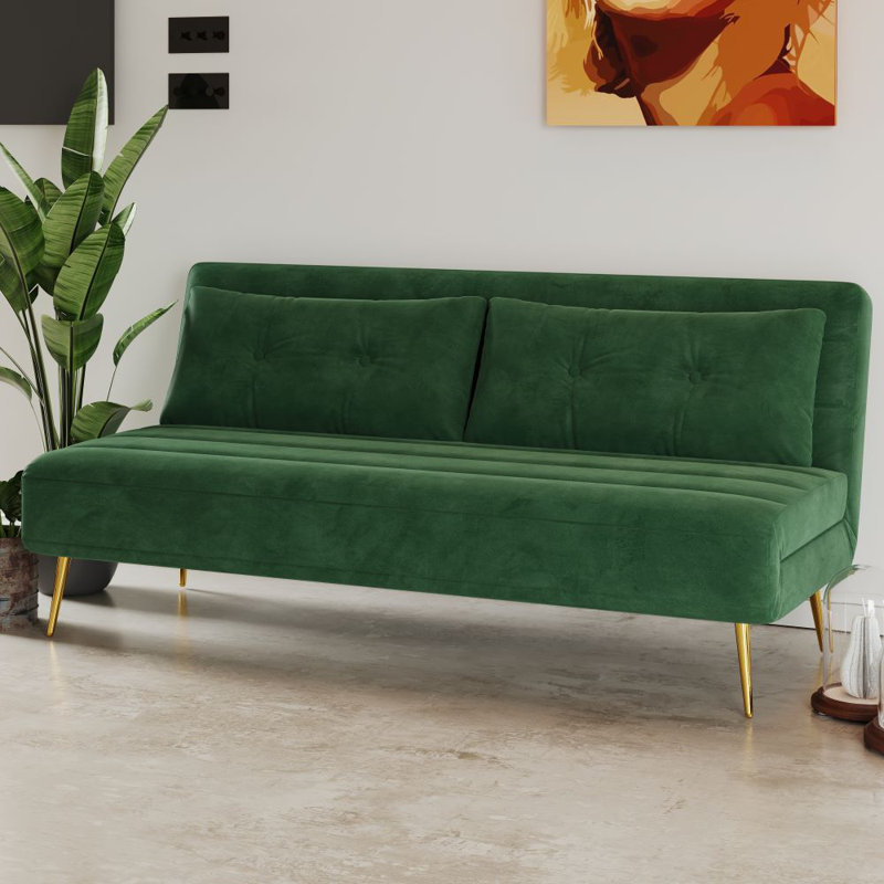 Guille 2 Seater Sofa Bed, Green Velvet, 79cm H x 146cm W x 81cm D