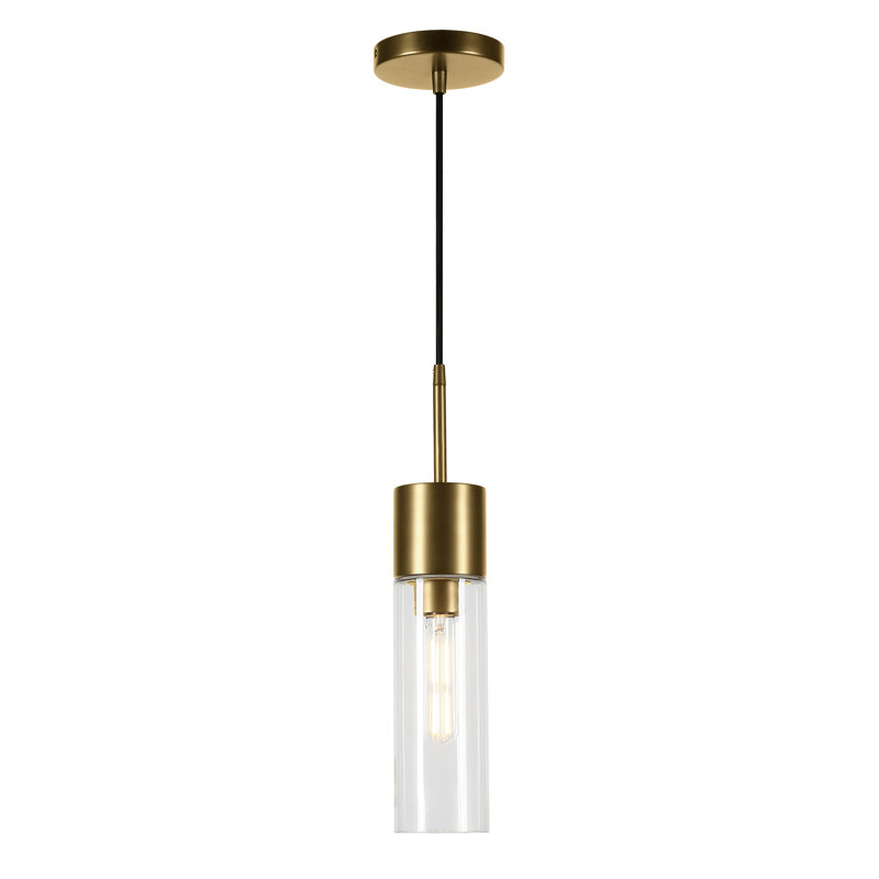 Luminaire suspendu cylindrique à 1 lumière Hubbard, Laiton, Transparent
