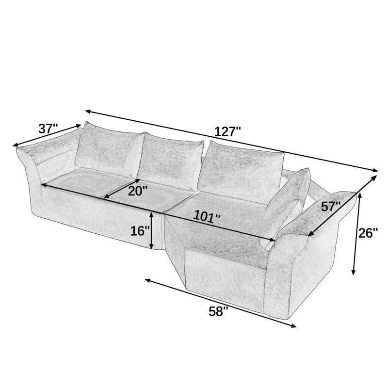 Canapé d'angle moderne avec accoudoirs larges et coussins décoratifs Modern, Tissu beige, Orienté à droite