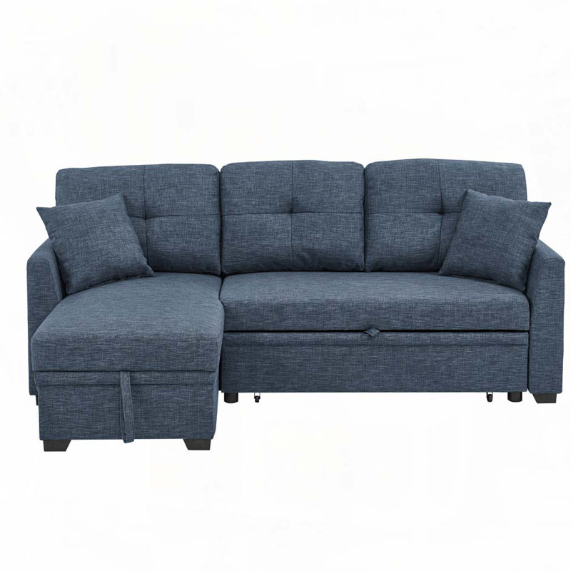 Sem Upholstered Sleeper Sofa, Blue Polyester, Left Hand Facing