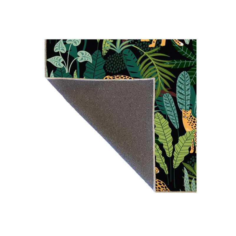 Black And Green Themed Leopard And Tree Patterned Modern Decorative Carpet, Runner 3'4" x 9'11"