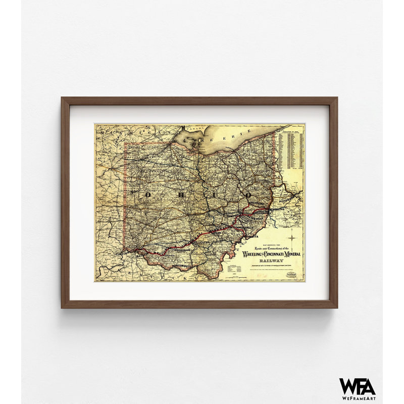 Wheeling and Cincinnati Minéral Rail 1882, carte de chemin de fer historique, affiche du chemin de fer à roues, affiche des chemins de fer, affiche du vieux chemin de fer