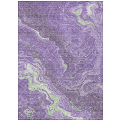 5' X 8' Purple Mint Green And Ivory Abstract Washable Indoor Outdoor Area Rug