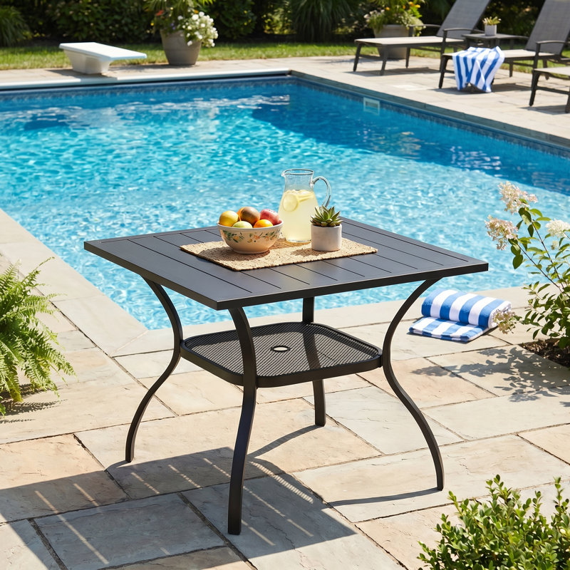 Atelier 4 - Person Patio Dining Set with Square Dining Table and 4 Stackable Dining Chairs, Black/Black