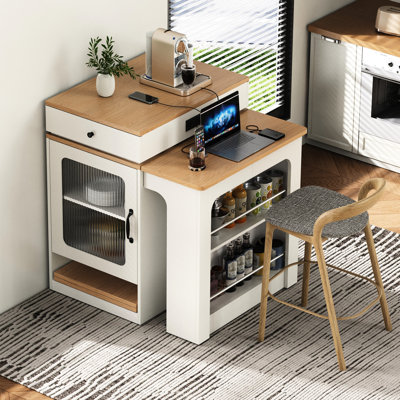 Îlot de cuisine extensible, armoire double face de 59,5 po de long, 2 tiroirs, prise de courant, compartiment de rangement latéral, blanc, extension 10,2 26 41,8 po, tablettes réglables, mécanisme de verrouillage en métal, mobile