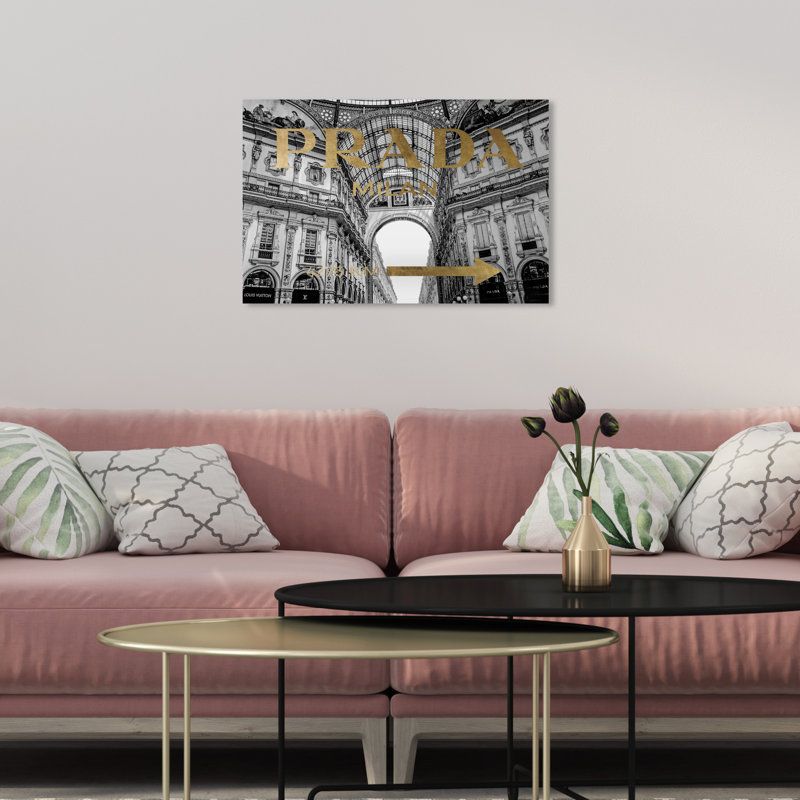«Milan Galleria Roadsign Noir Gold», impression sur toile, H 10 po x l 15 po, Toile tendue