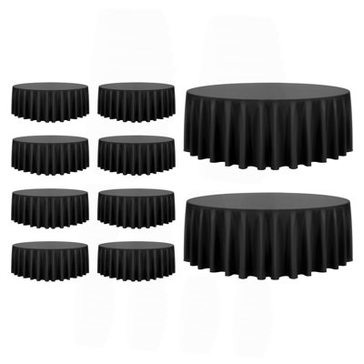 Lot de 10 nappes rondes noires, 120 pouces de diamètre, résistantes aux taches et aux plis, lavables à la machine, en polyester, idéales pour les mariages, fêtes, banquets et événements formels.