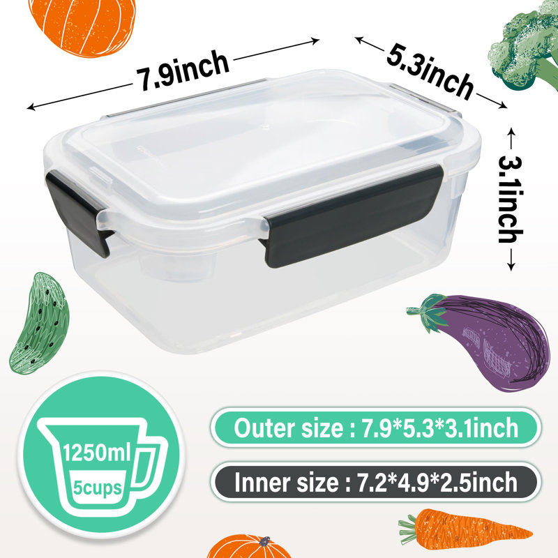 5 Cup Plastic Food Storage Containers With Lids Nestable Freezer Dishwasher Safe Rectangle Meal Prep Container Set,5-Pack