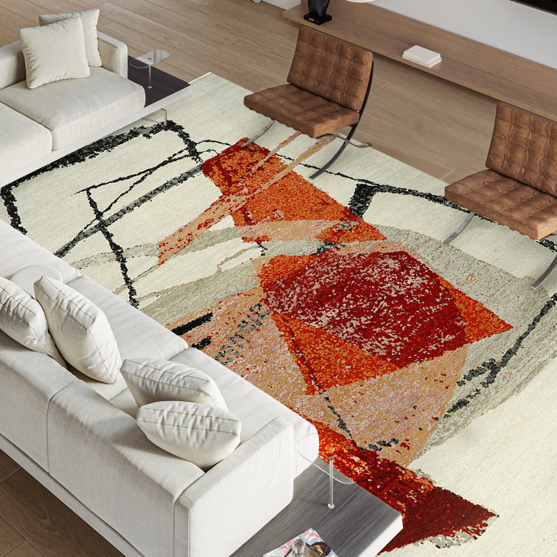 High-Quality Hand-Knotted Red/Black/Gray Area Rug, Rectangle 9' x 12', Red/Black/Gray