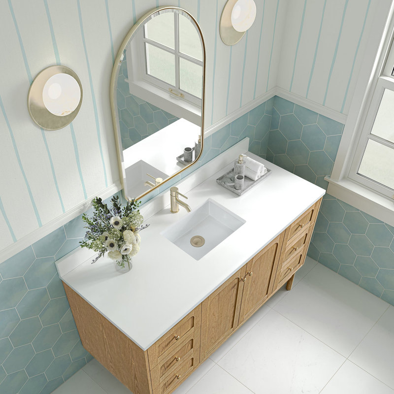 Laurent 60'' W Single Vanity, Single Hole, White Zeus, Light Natural Oak