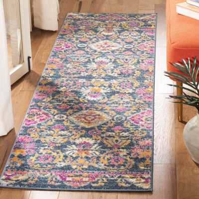 Felty Floral Machine Made Power Loom Polypropylene Blue Area Rug