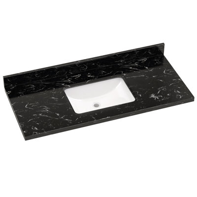 48 In. W X 22 In. D Cultured Marble Black Rectangular Right Single Sink Bath Vanity Top With Backsplash Countertop In Black