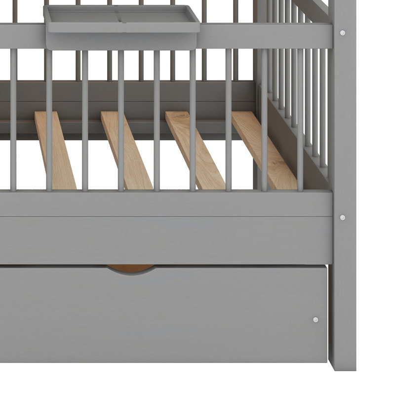Lit maison avec tiroirs de rangement, tablettes latérales et éclairage à DEL