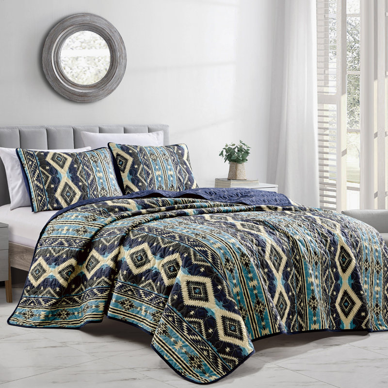 Ensemble de courtepointe en microfibre 3 pièces Southwestern Aztec, Queen