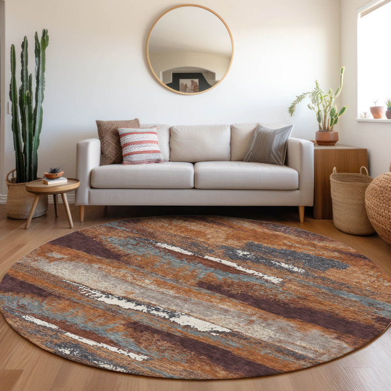 Premium Machine Washable Prisco Copper Rug, Round 8'