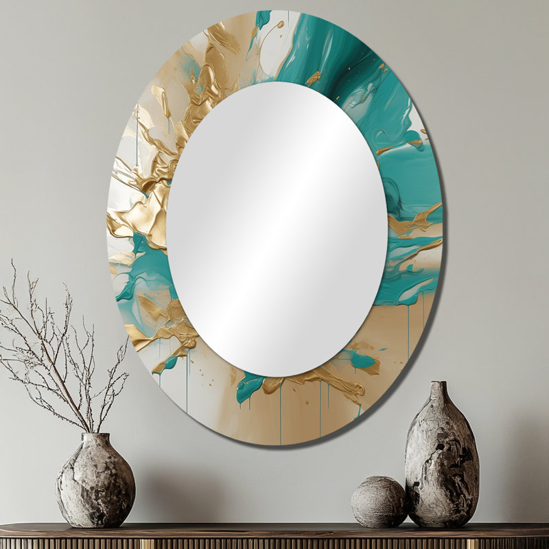 Miroir mural doré et turquoise, 40 po x 30 po