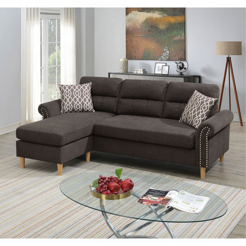 Reversible Sectional Set W/ 2 Accent Pillows In Tan
