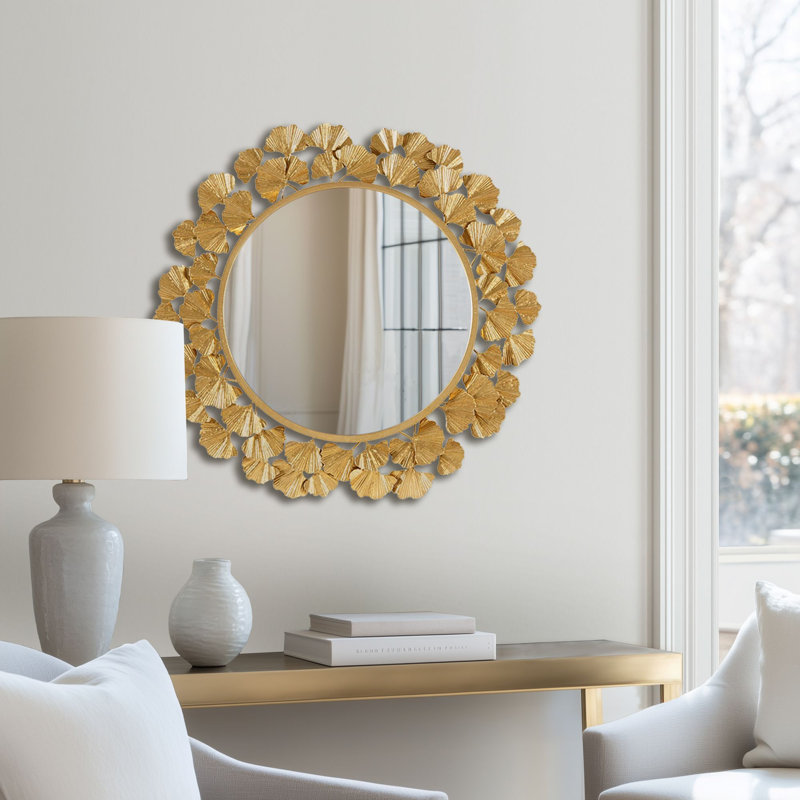 Miroir mural rond Martha, Doré