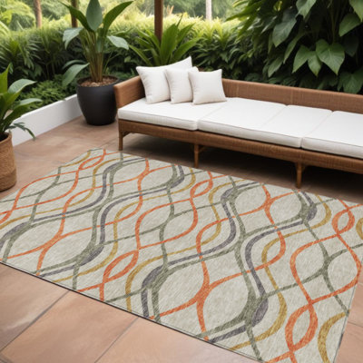 Tapis intérieur lavable abstrait ivoire 8 pi x 10 pi