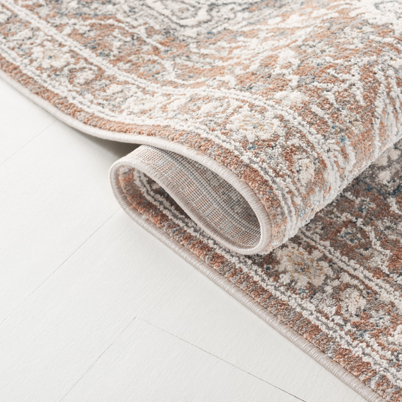 Tapis oriental en polyester Clover 1270, Tapis de couloir 2 pi x 8 pi, Rouge