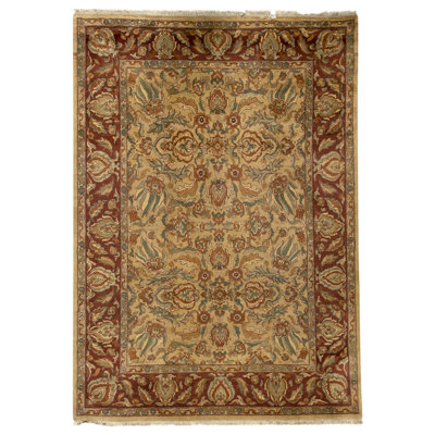 Hand Knotted Wool Area Rug in Gold