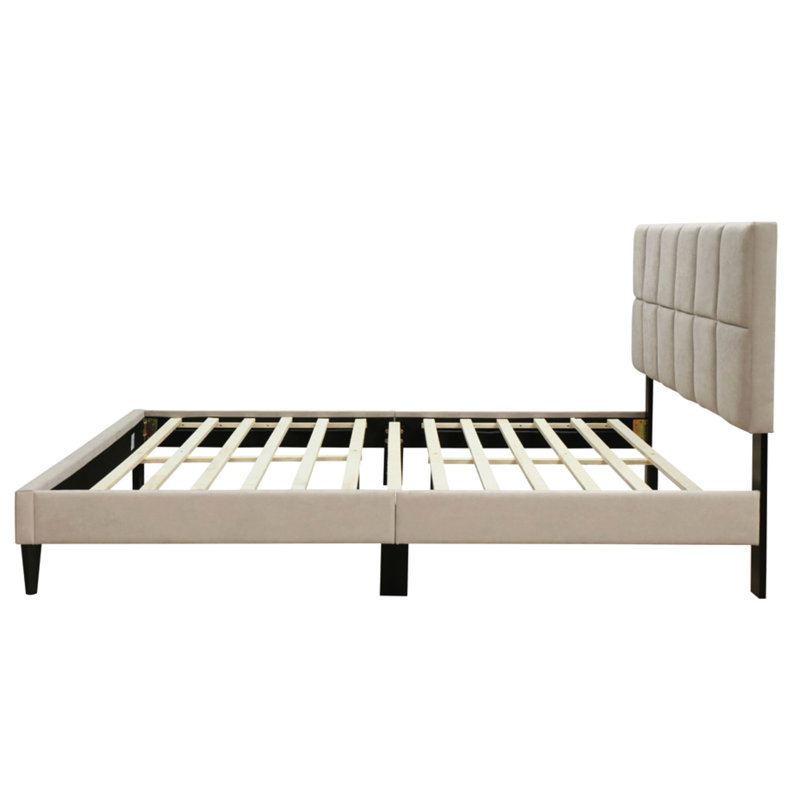 Grey Queen Sized Bed In A Compartment - Charging, Squares Headboard Box With Option Head