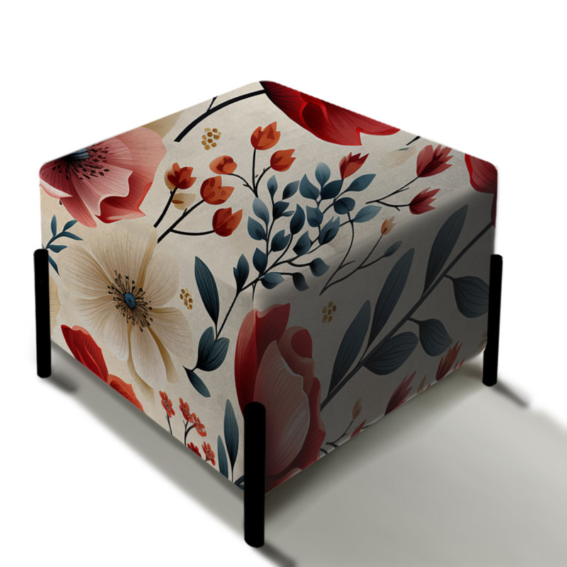 Aquarelle de coquelicots, motif floral rouge et blanc - repose-pieds carré floral