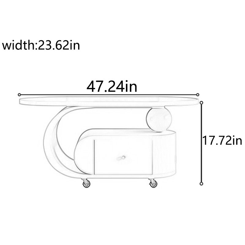Table à thé en pierre, H 17,72 po x L 47,24 po x l 23,62 po, Plateau blanc / base noire