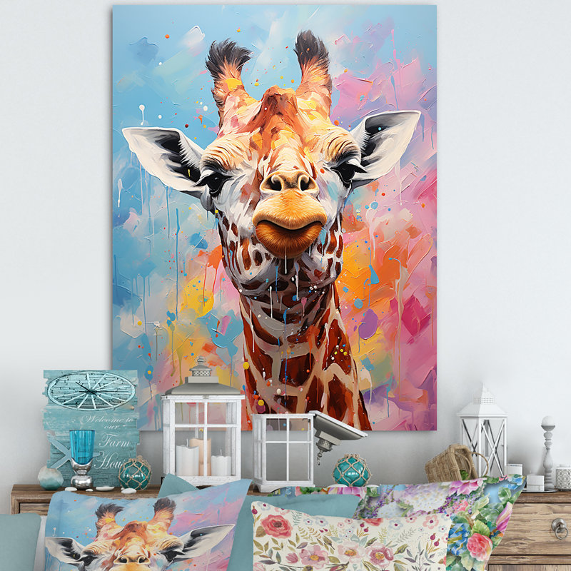 Popart Art, girafe multicolore Grace II sur toile, Toile tendue, H 20 po x l 12 po
